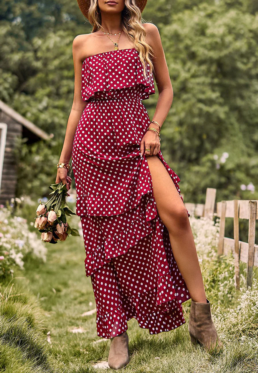 Polka Dot Ruffle Maxi Dress - Image 23