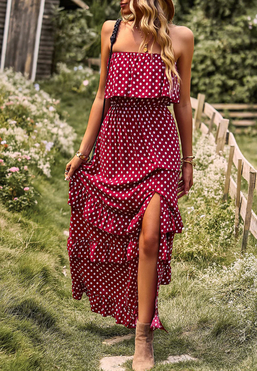 Polka Dot Ruffle Maxi Dress - Image 24