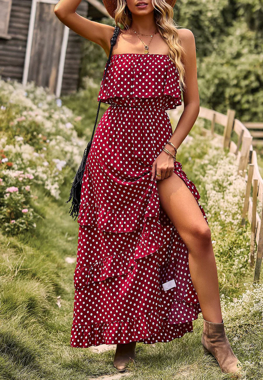 Polka Dot Ruffle Maxi Dress - Image 25