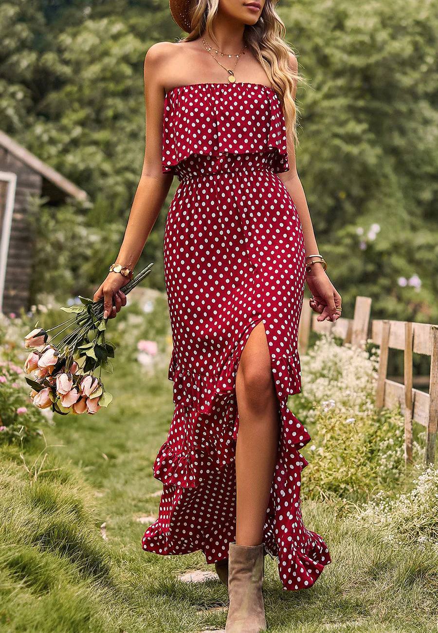 Polka Dot Ruffle Maxi Dress - Image 26
