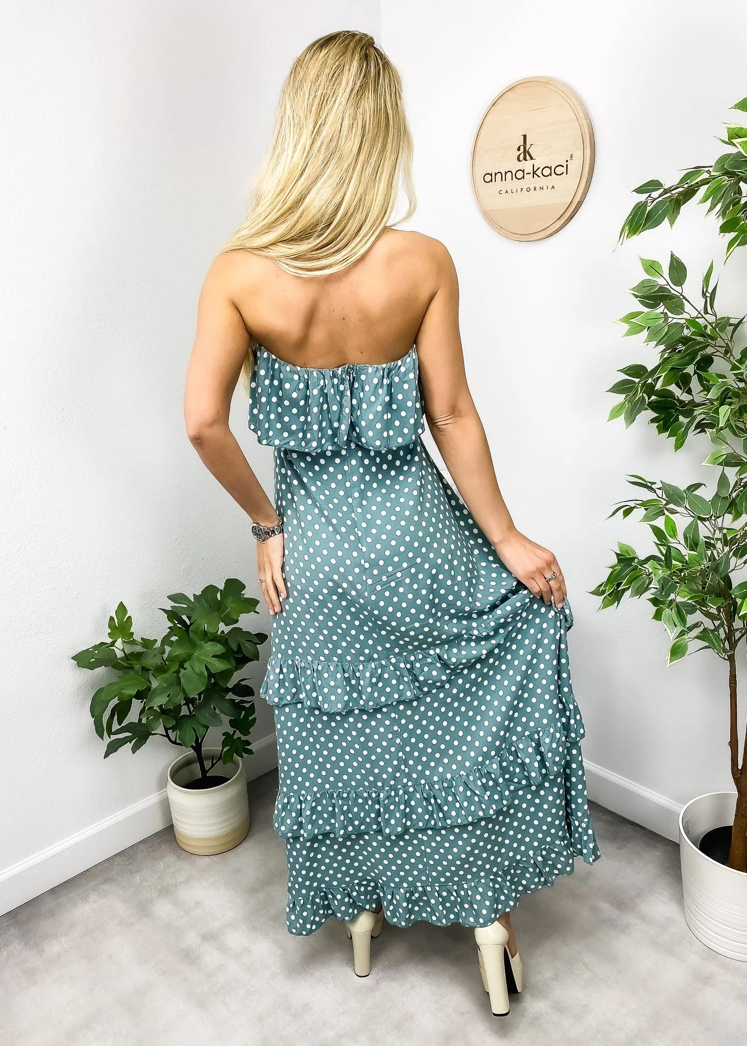Polka Dot Ruffle Maxi Dress - Image 9