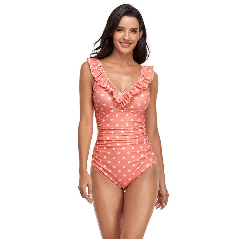 Polka Dot Ruffled Tank One-Piece - Image 4