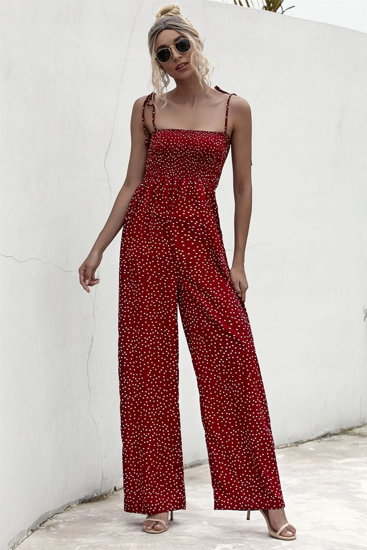 Polka Dot Straight Neck Jumpsuit - Image 10