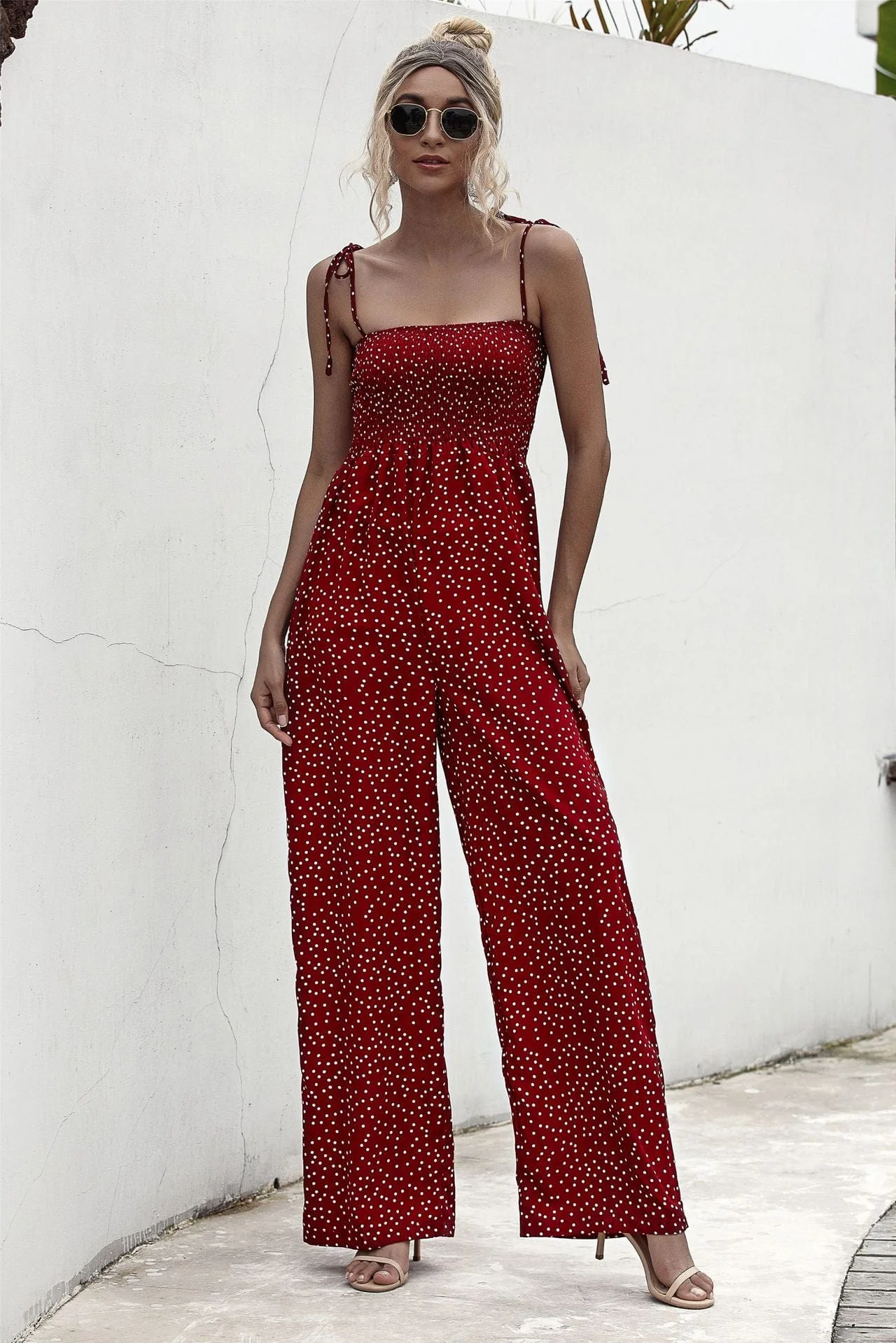Polka Dot Straight Neck Jumpsuit - Image 11