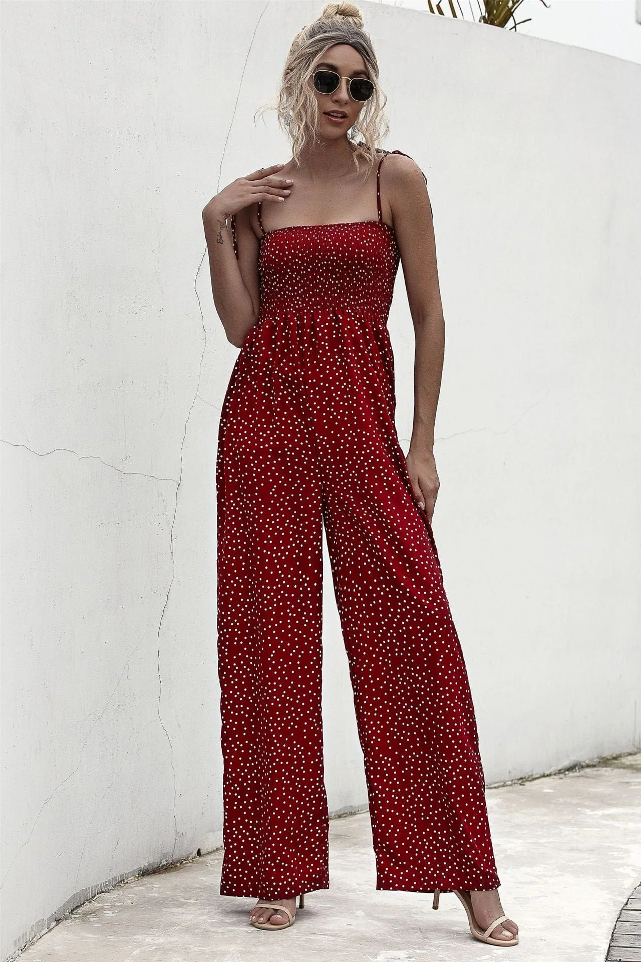 Polka Dot Straight Neck Jumpsuit - Image 12