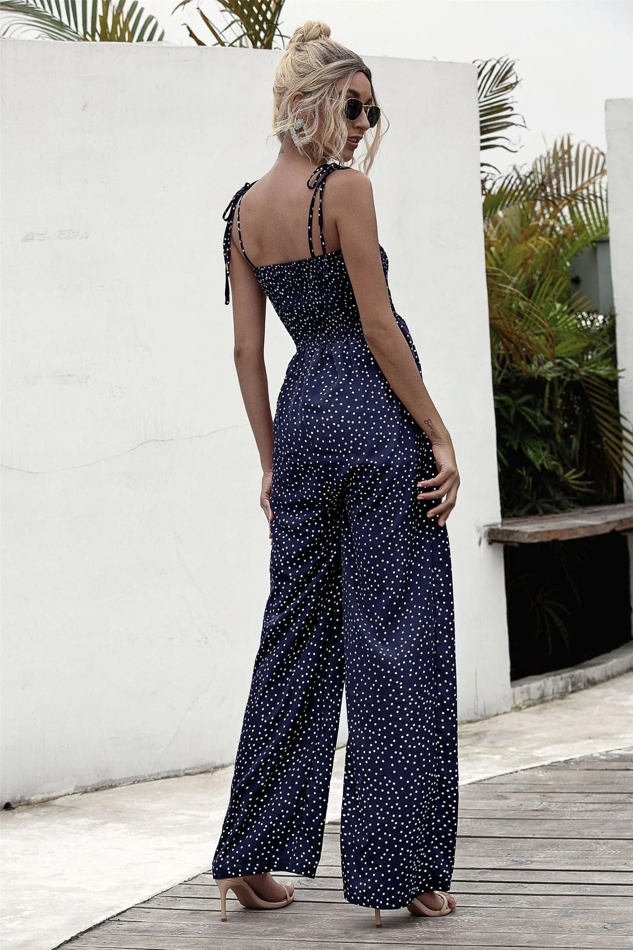 Polka Dot Straight Neck Jumpsuit - Image 2