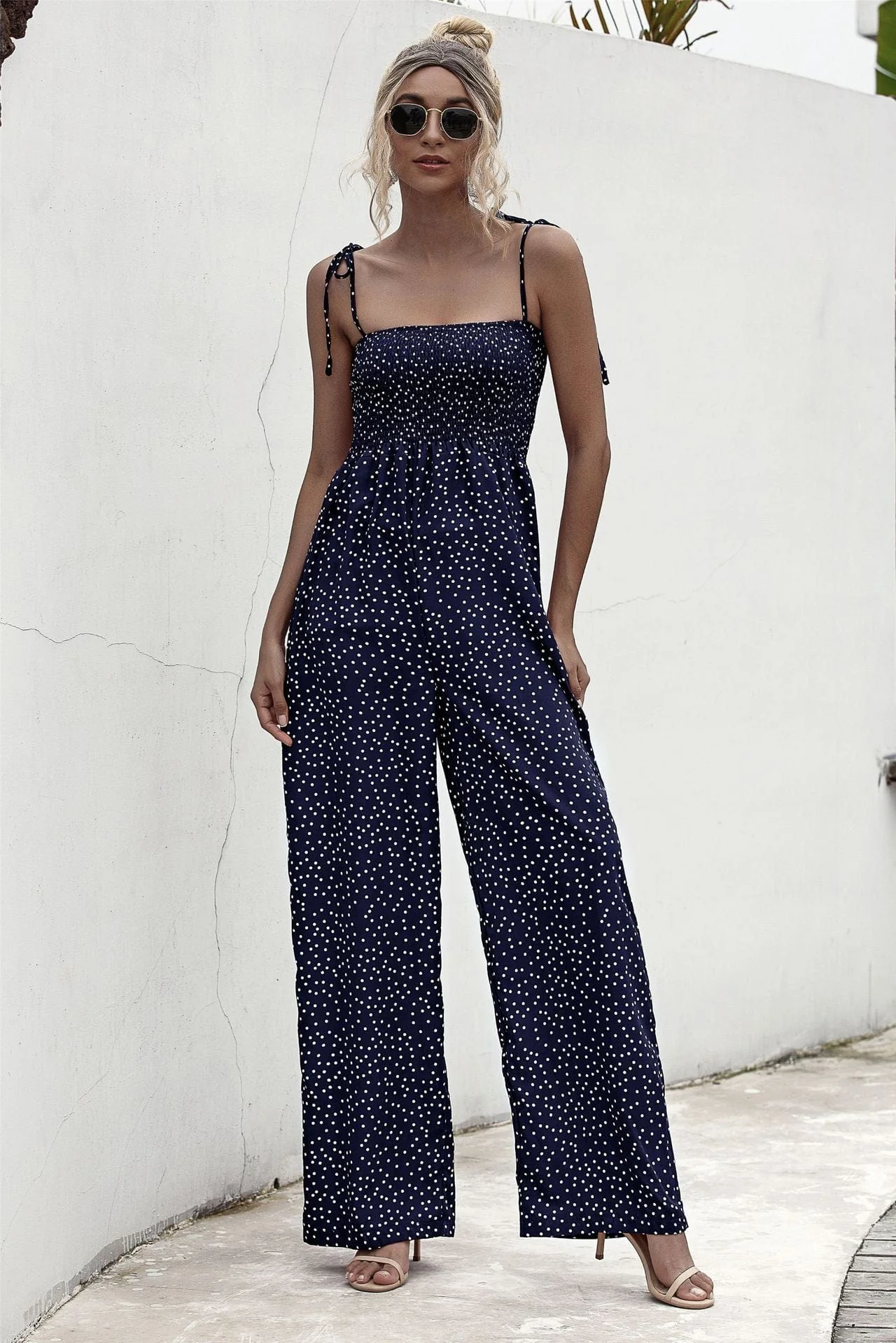 Polka Dot Straight Neck Jumpsuit - Image 4