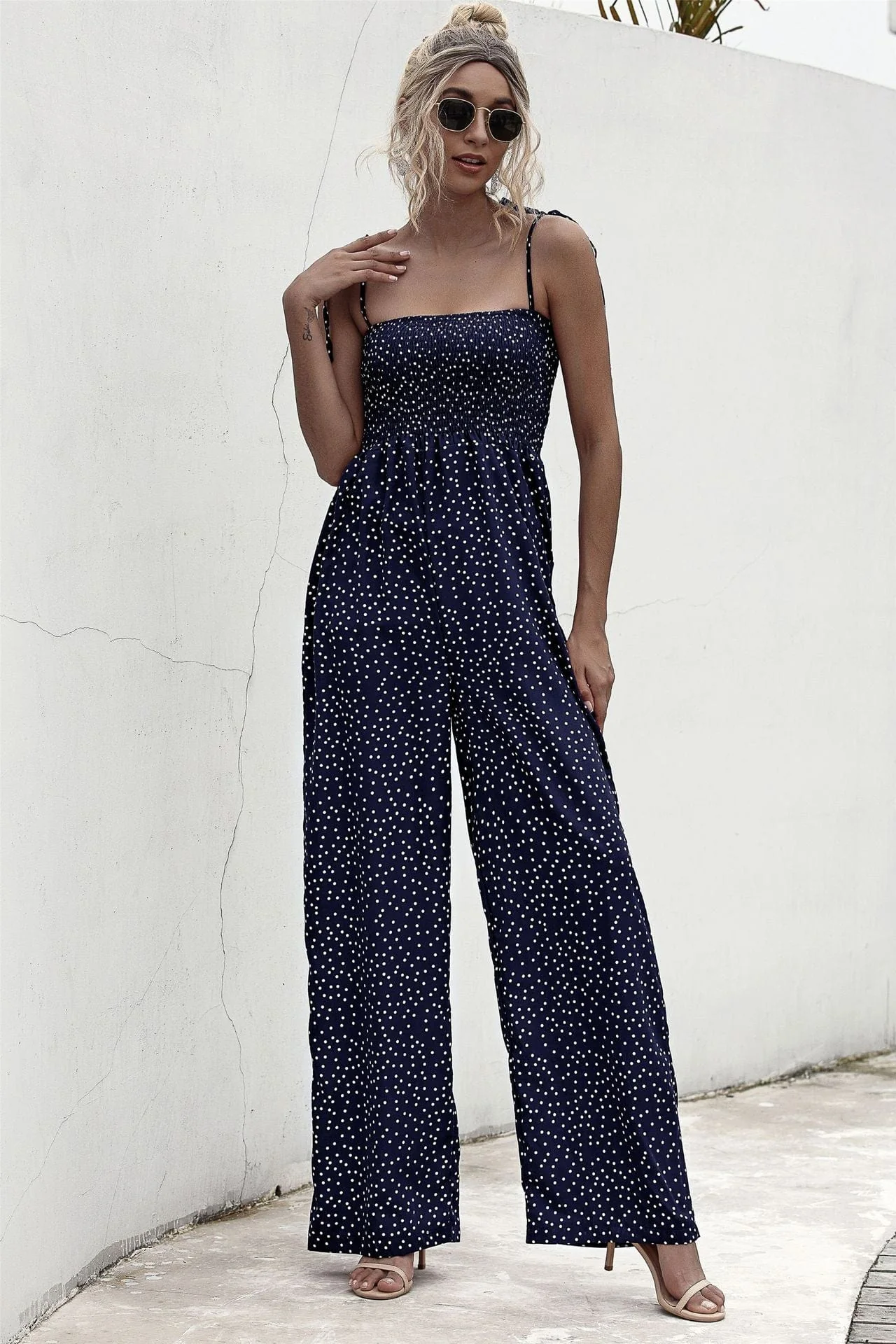 Polka Dot Straight Neck Jumpsuit - Image 5