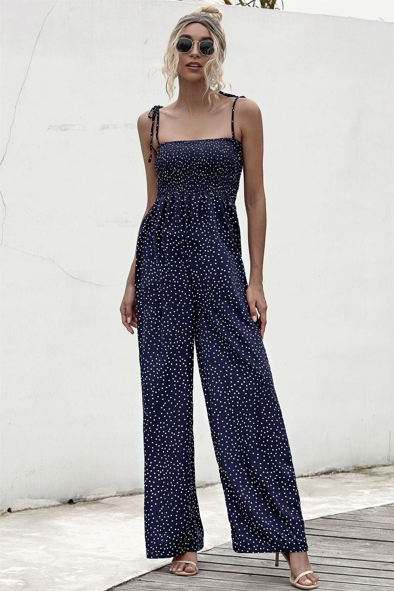 Polka Dot Straight Neck Jumpsuit - Image 6