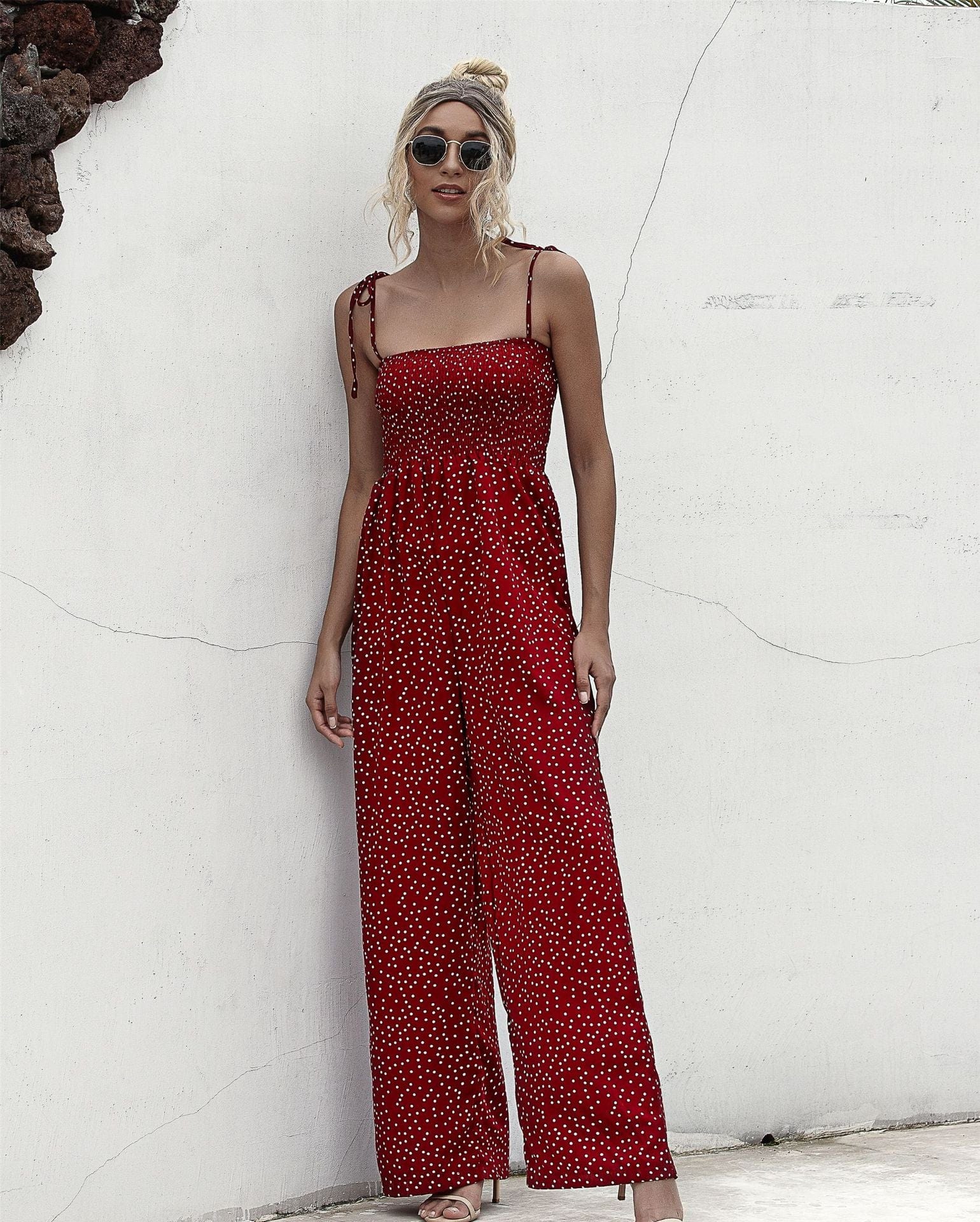 Polka Dot Straight Neck Jumpsuit - Image 8