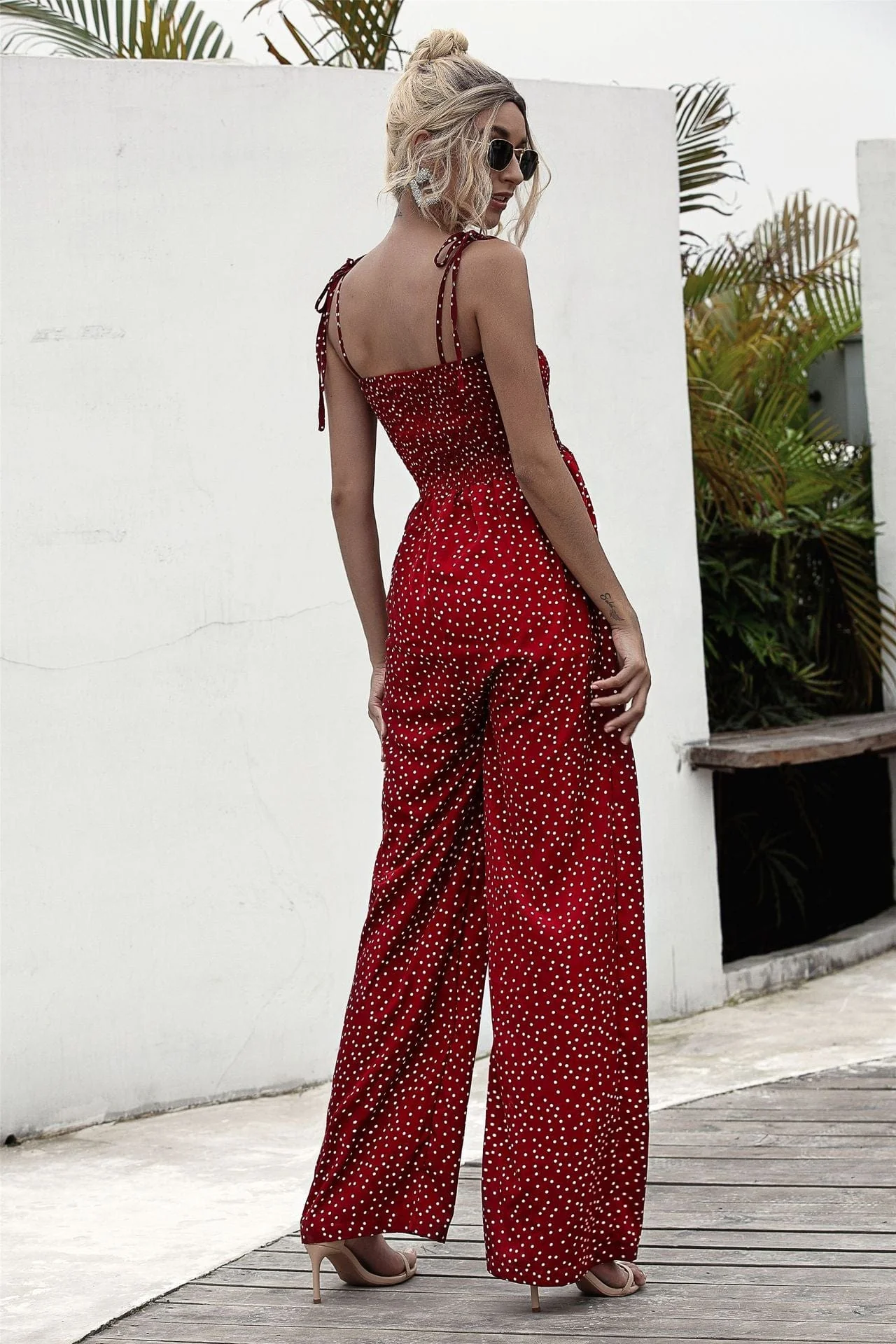 Polka Dot Straight Neck Jumpsuit - Image 9