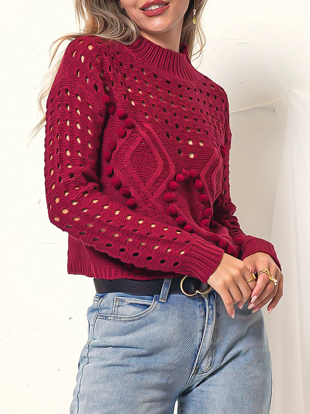 Pom Pom Open Knit Long Sleeve - Image 7