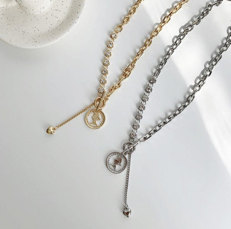 Portrait Coin Asymmetrical Chain Necklace - Image 3