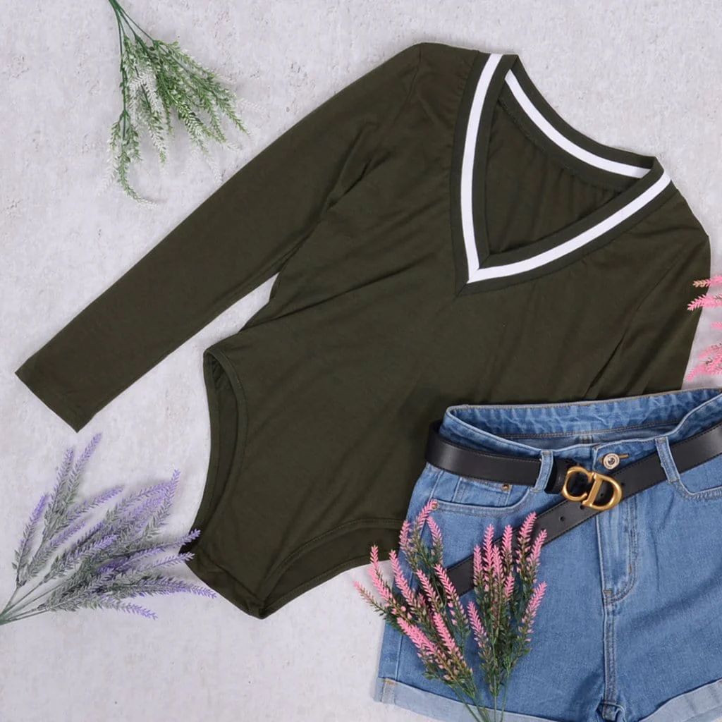Preppy V-Neck Bodysuit - Image 12