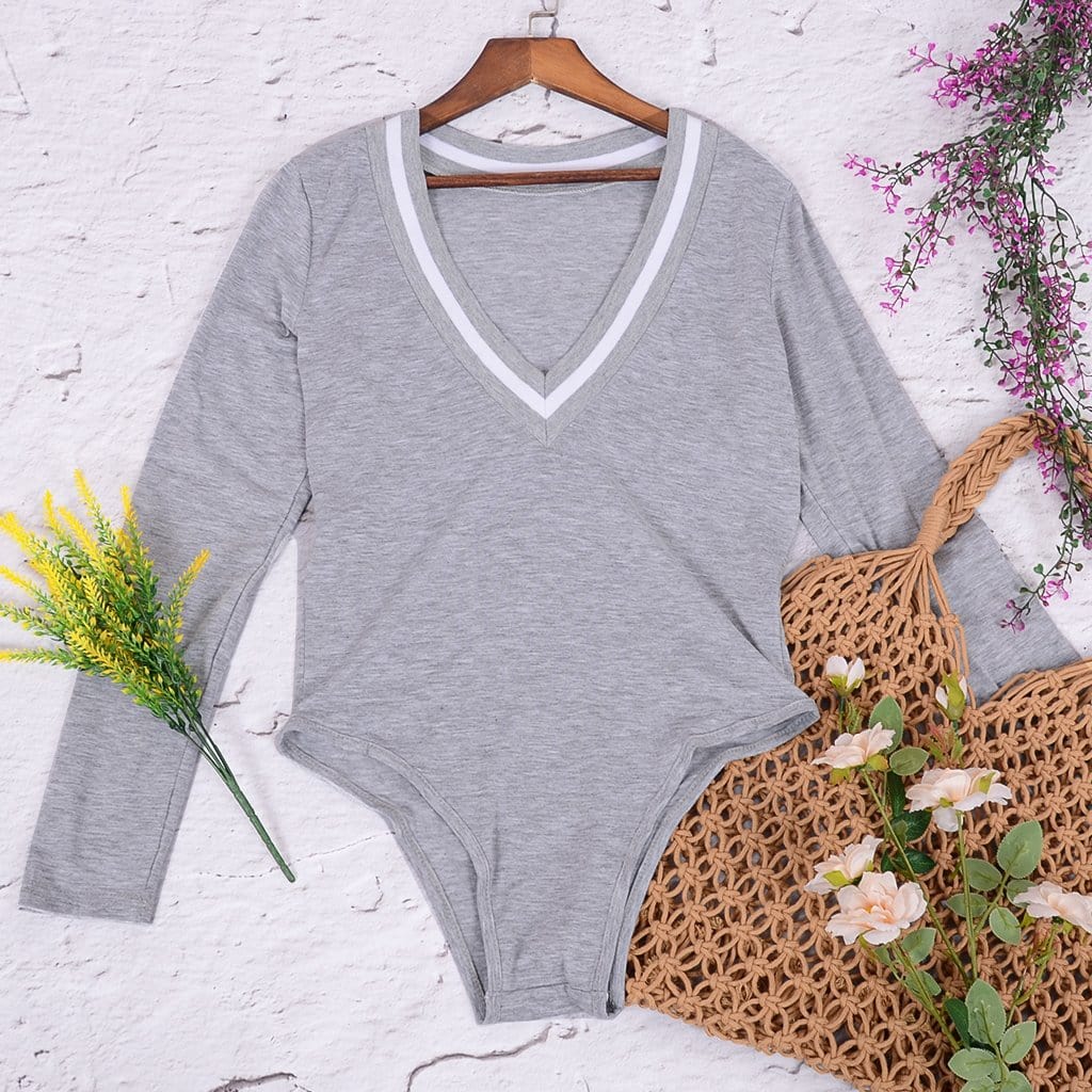 Preppy V-Neck Bodysuit - Image 16