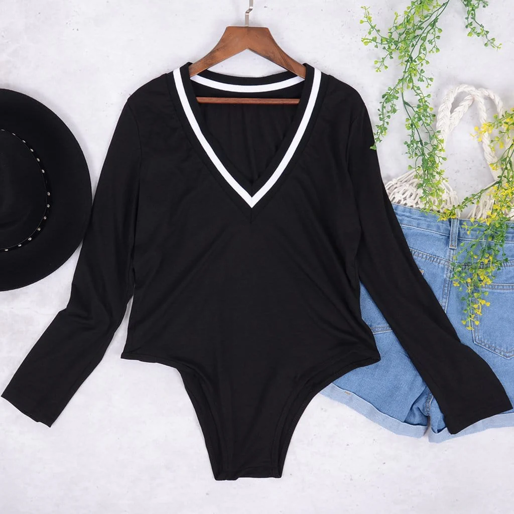Preppy V-Neck Bodysuit - Image 4