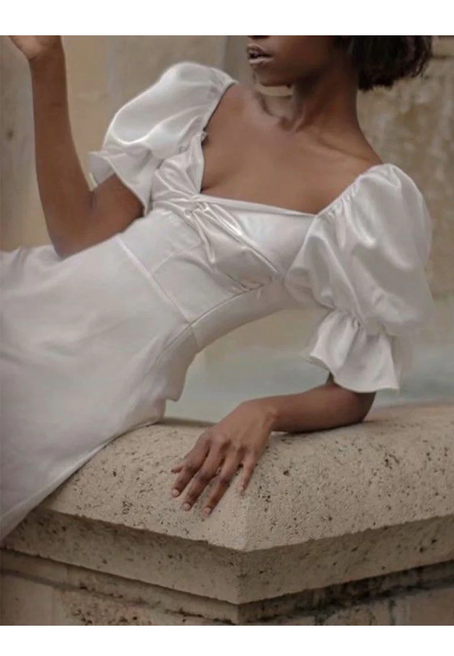 Princess Puff Sleeve Wrap Bust Flounce Mini Dress - Image 4