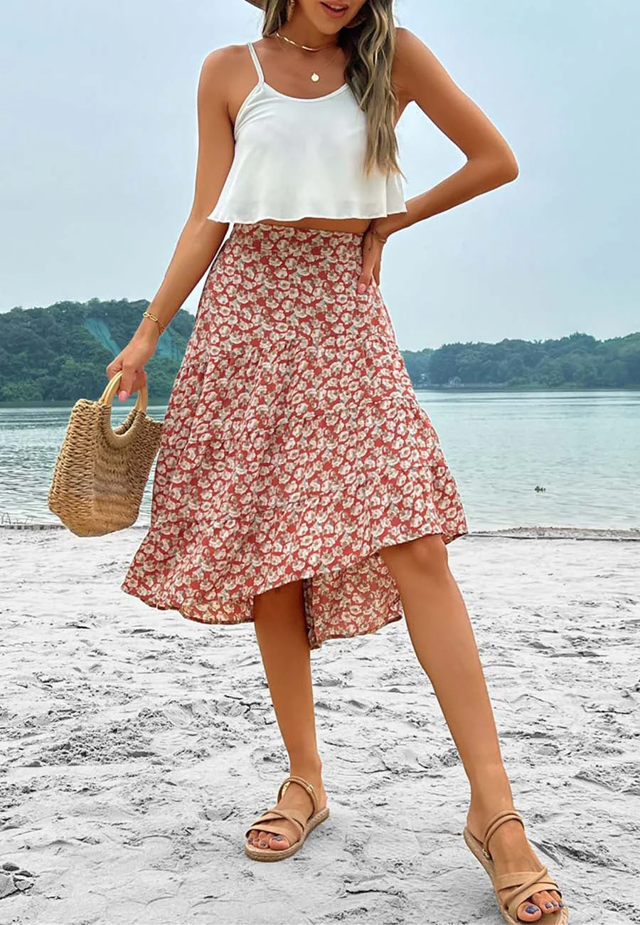 Printed Asymmetrical Hem Skirt - Image 3