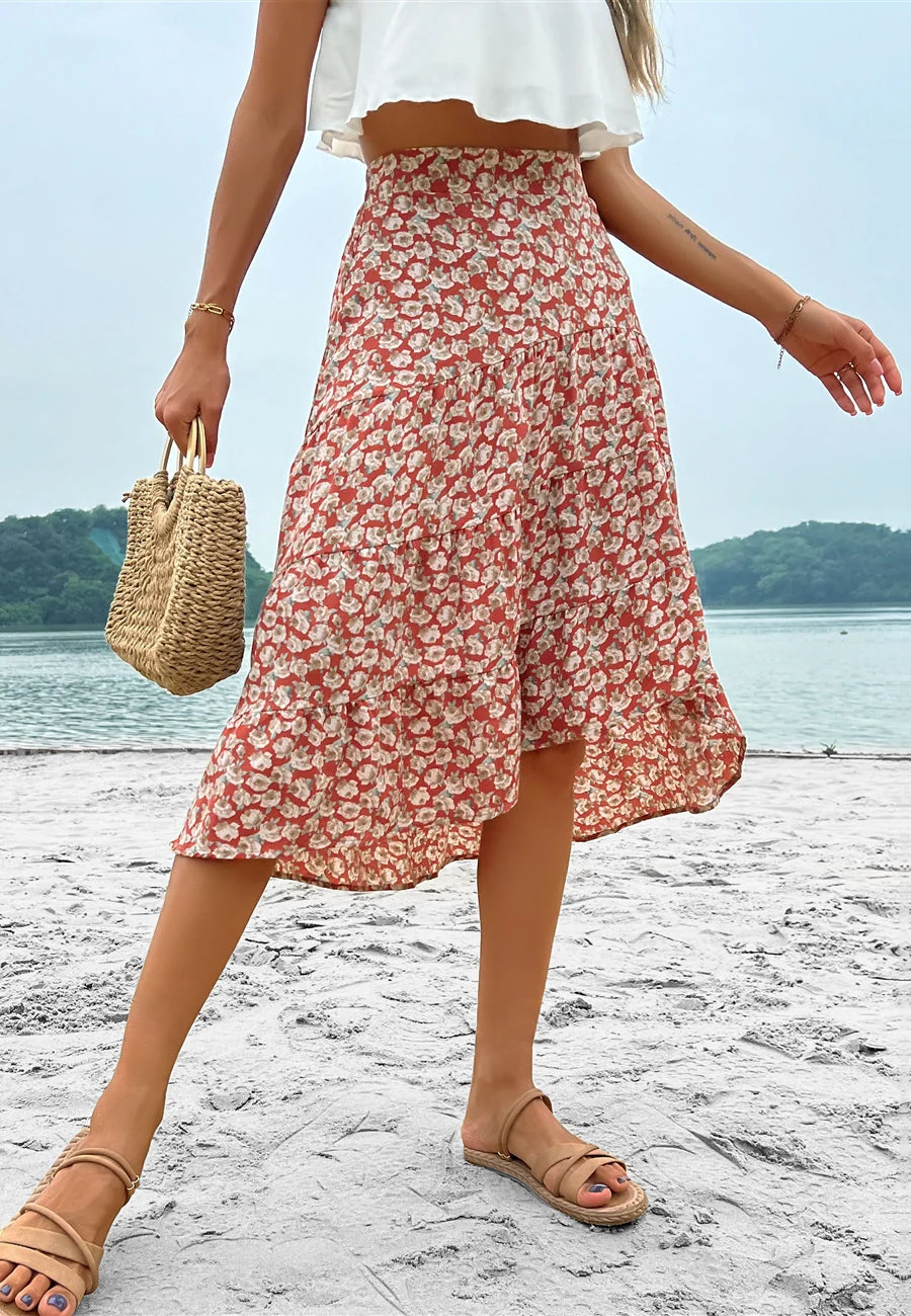 Printed Asymmetrical Hem Skirt - Image 5