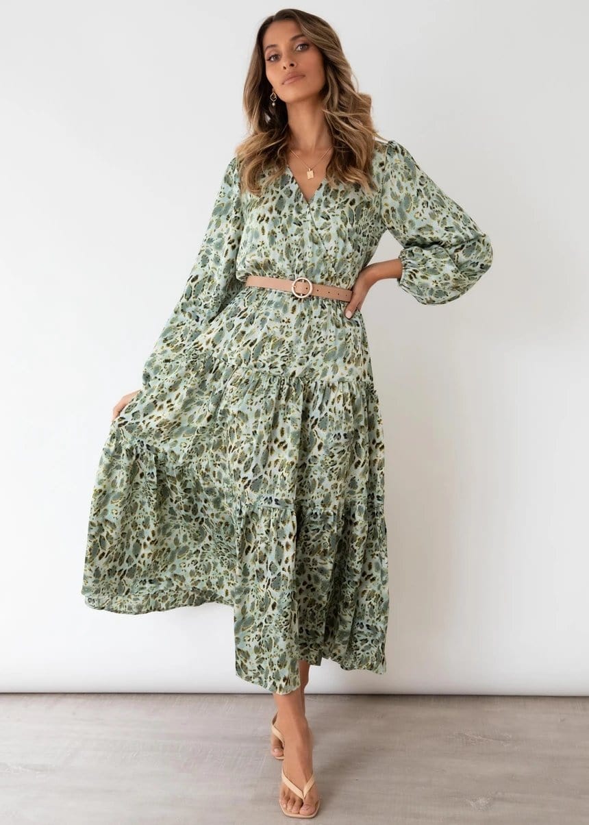Printed Long Sleeve Tiered Dress - Image 11