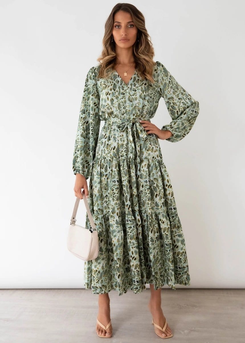 Printed Long Sleeve Tiered Dress - Image 7
