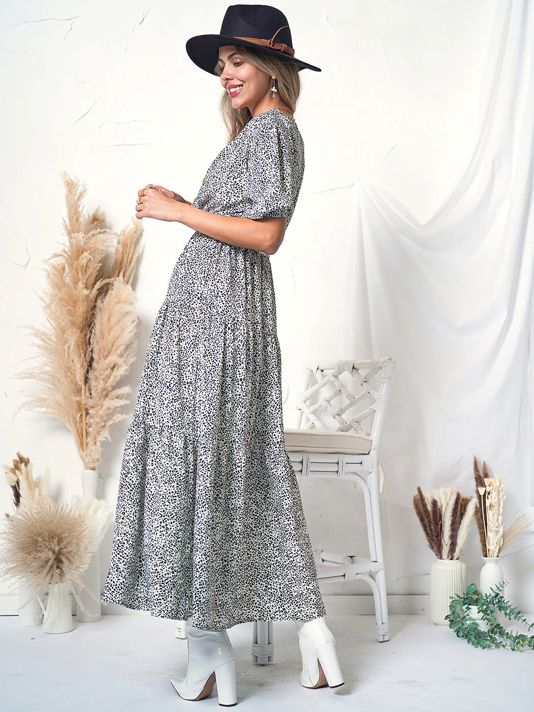 Printed Puff Sleeve Wrap Dress - Image 10