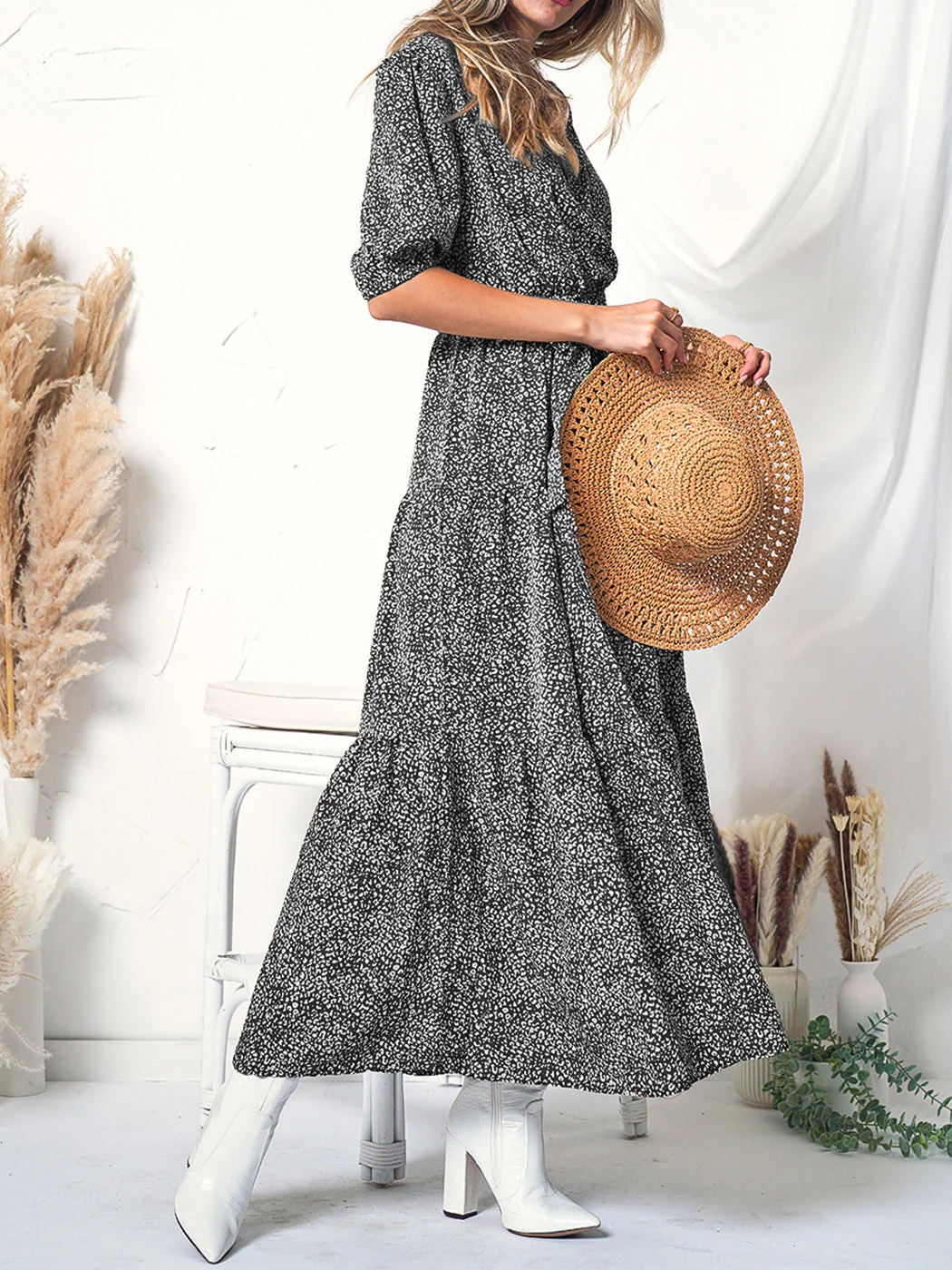 Printed Puff Sleeve Wrap Dress - Image 12