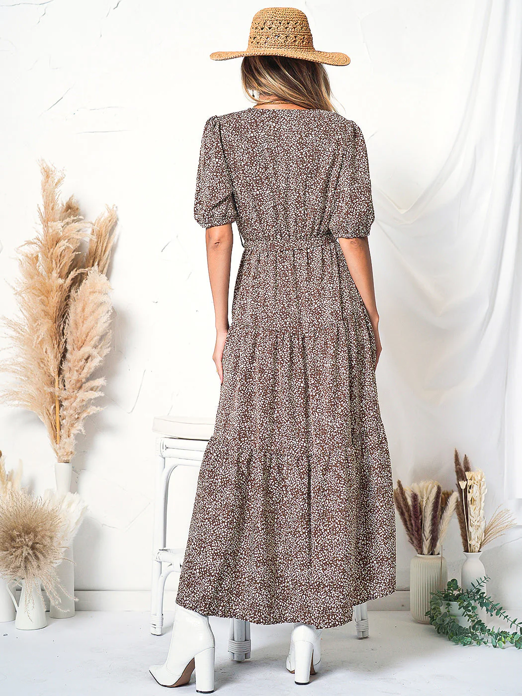 Printed Puff Sleeve Wrap Dress - Image 2