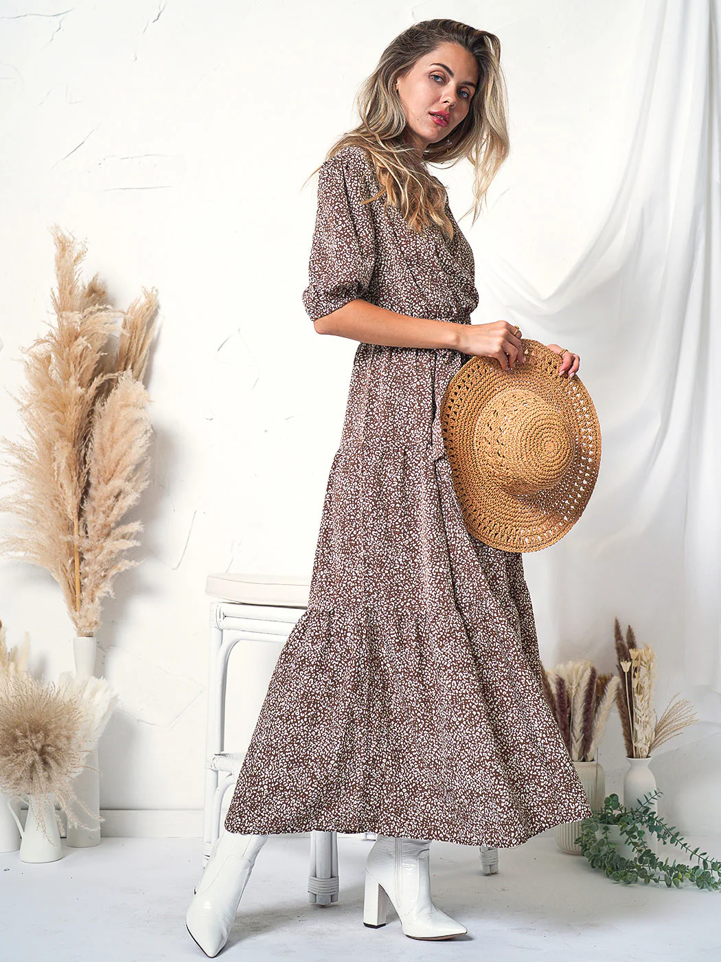 Printed Puff Sleeve Wrap Dress - Image 3