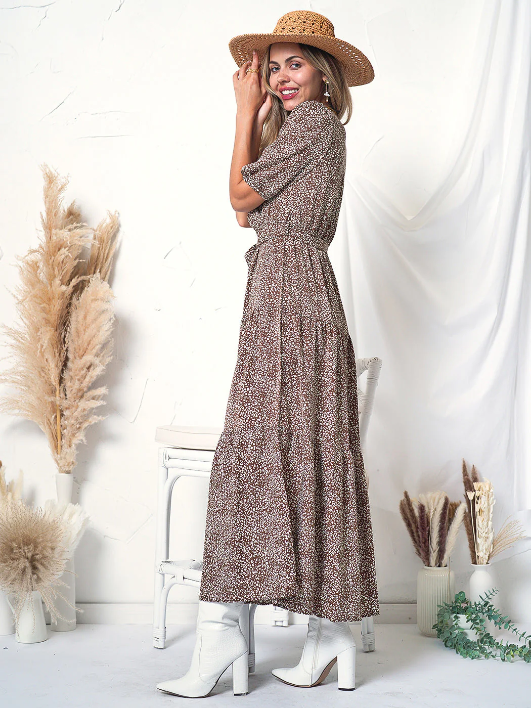 Printed Puff Sleeve Wrap Dress - Image 5