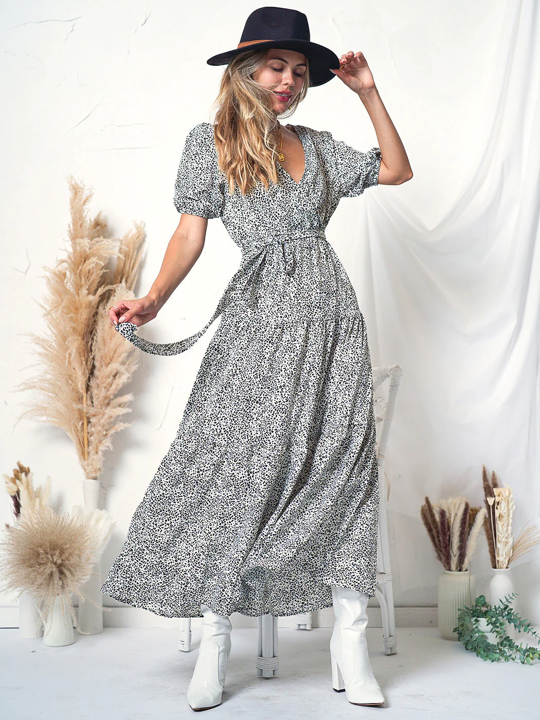 Printed Puff Sleeve Wrap Dress - Image 6