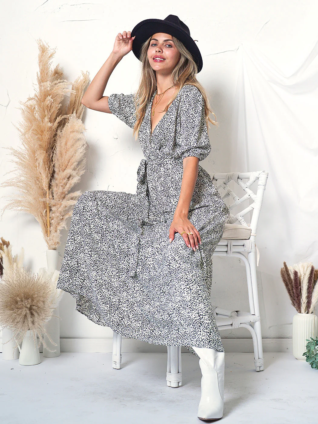 Printed Puff Sleeve Wrap Dress - Image 8