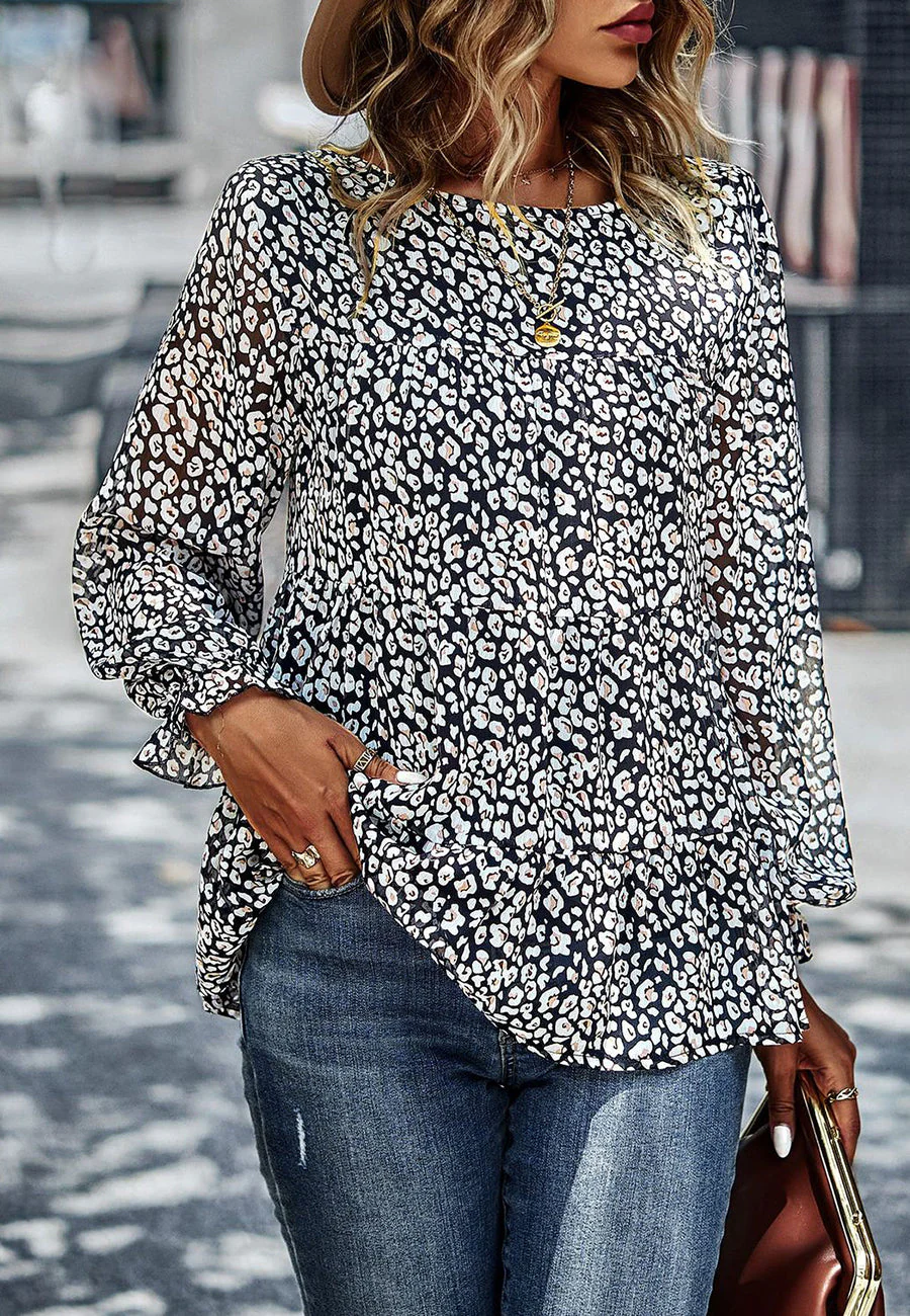 Printed Ruffle Hem Flowy Blouse - Image 12