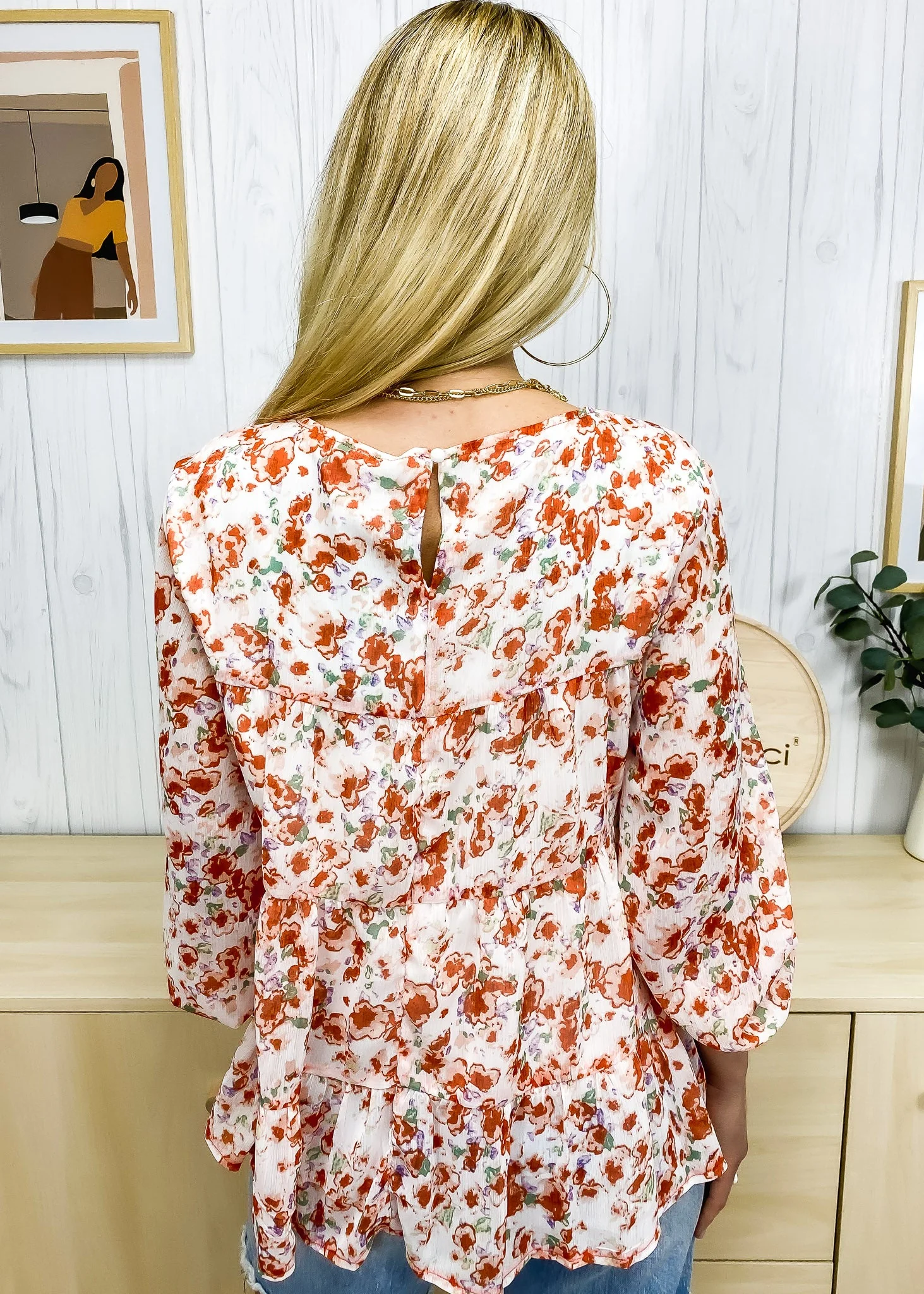 Printed Ruffle Hem Flowy Blouse - Image 26