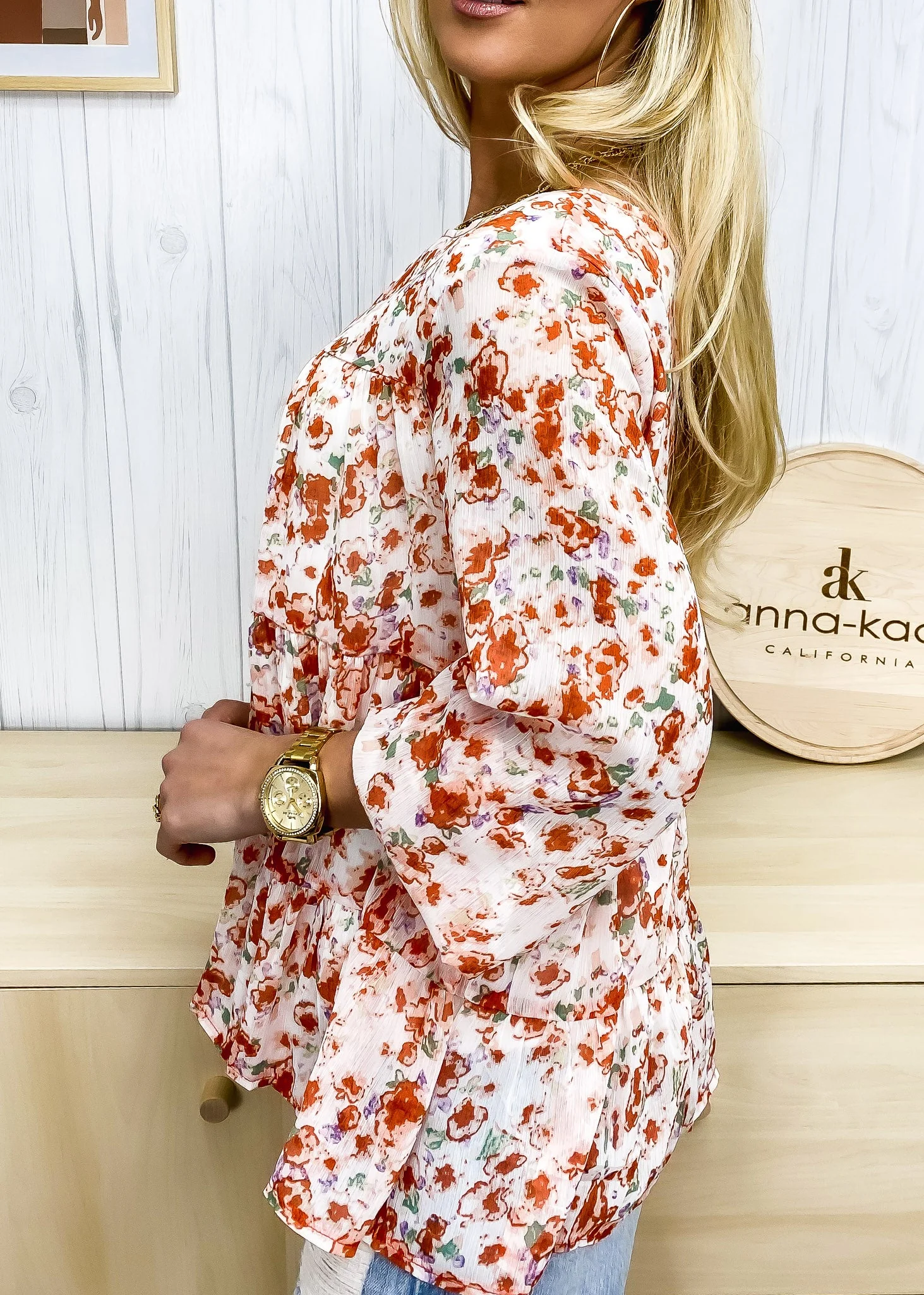 Printed Ruffle Hem Flowy Blouse - Image 27