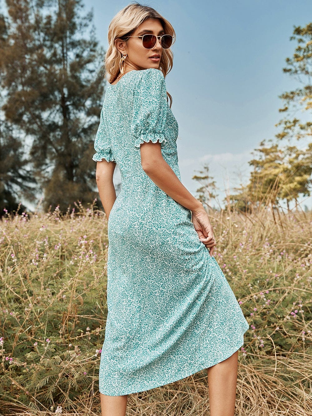 Printed Side Button Wrap Dress - Image 5