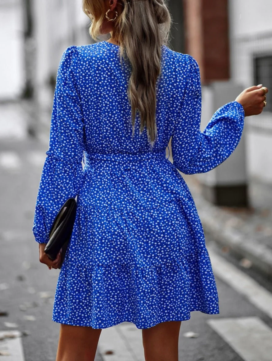 Printed Surplice Neck Fall Dress - Image 7