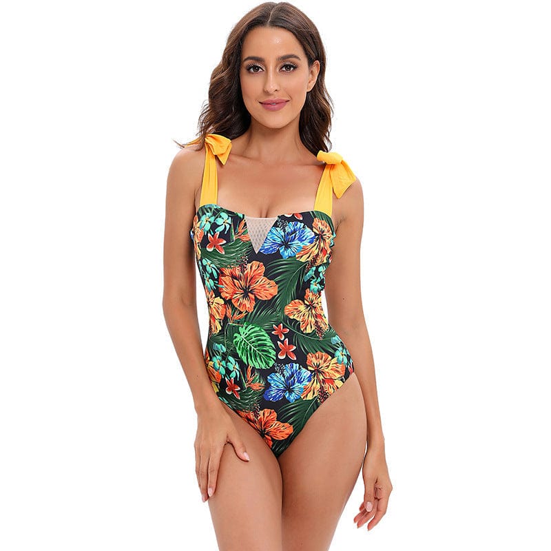 Printed Tie Strap Sweetheart Neckline One-Piece - Image 4