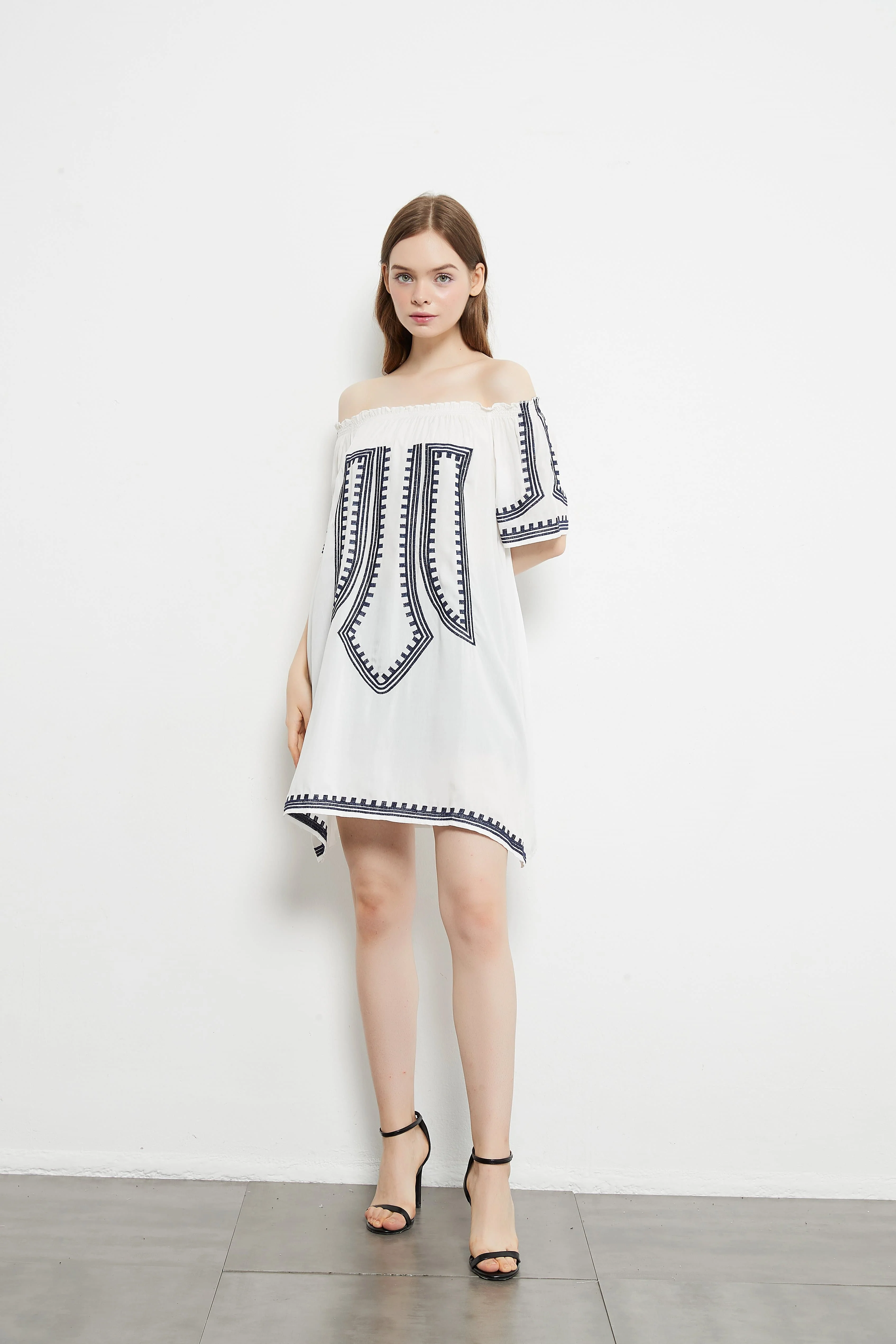 Printed Versatile Off Shoulder Smocked Dress - Image 2