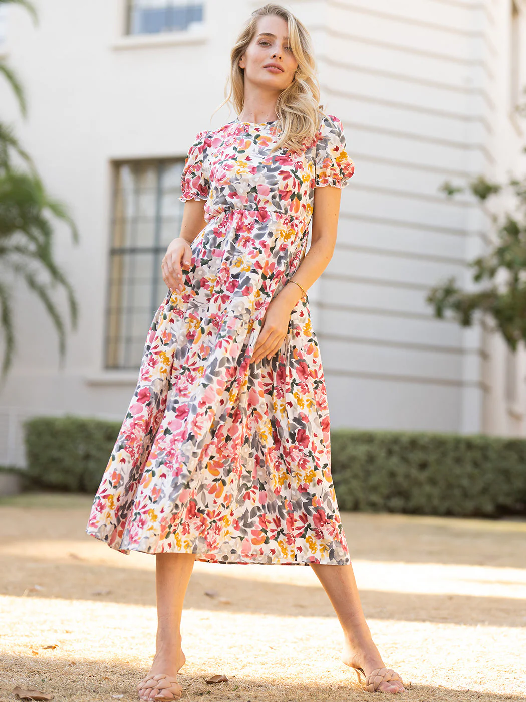 Puff Sleeve Keyhole Back Dress - Image 2