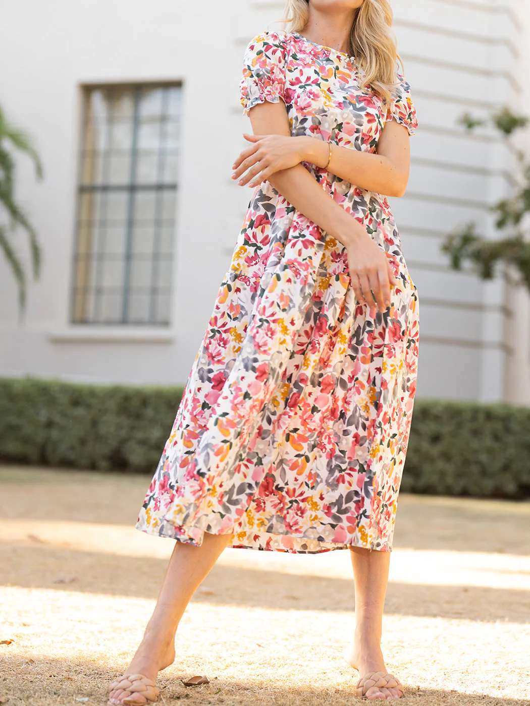 Puff Sleeve Keyhole Back Dress - Image 3