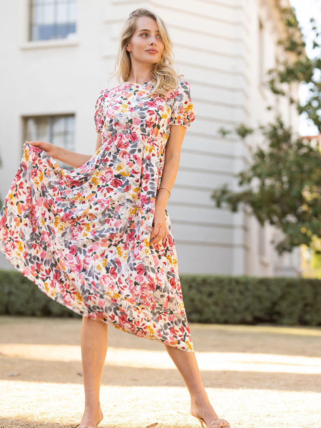 Puff Sleeve Keyhole Back Dress - Image 4