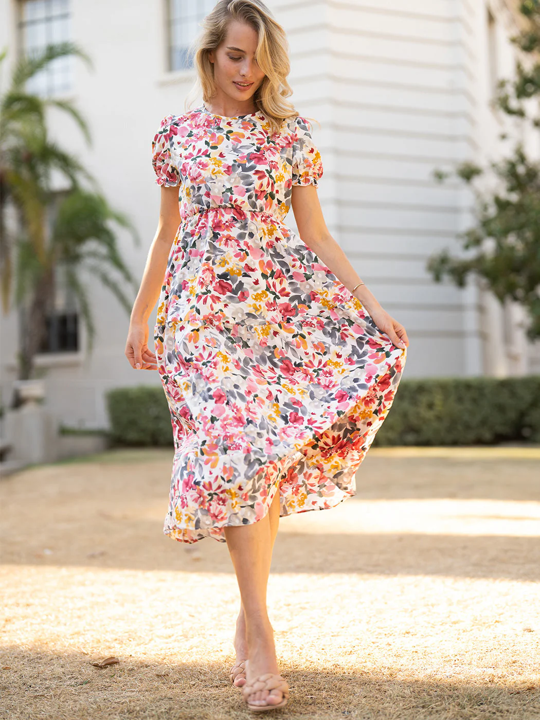 Puff Sleeve Keyhole Back Dress - Image 5