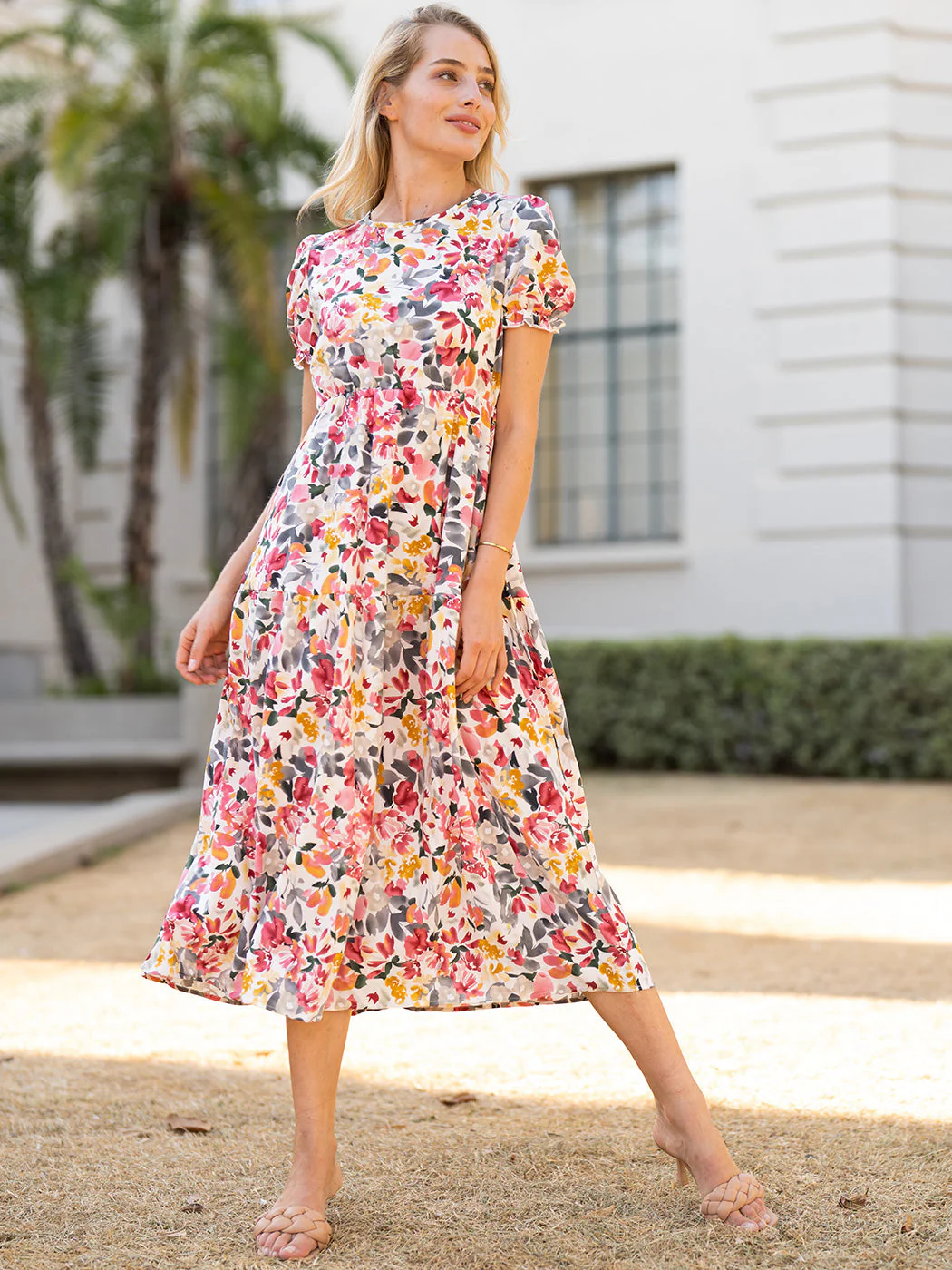 Puff Sleeve Keyhole Back Dress - Image 6