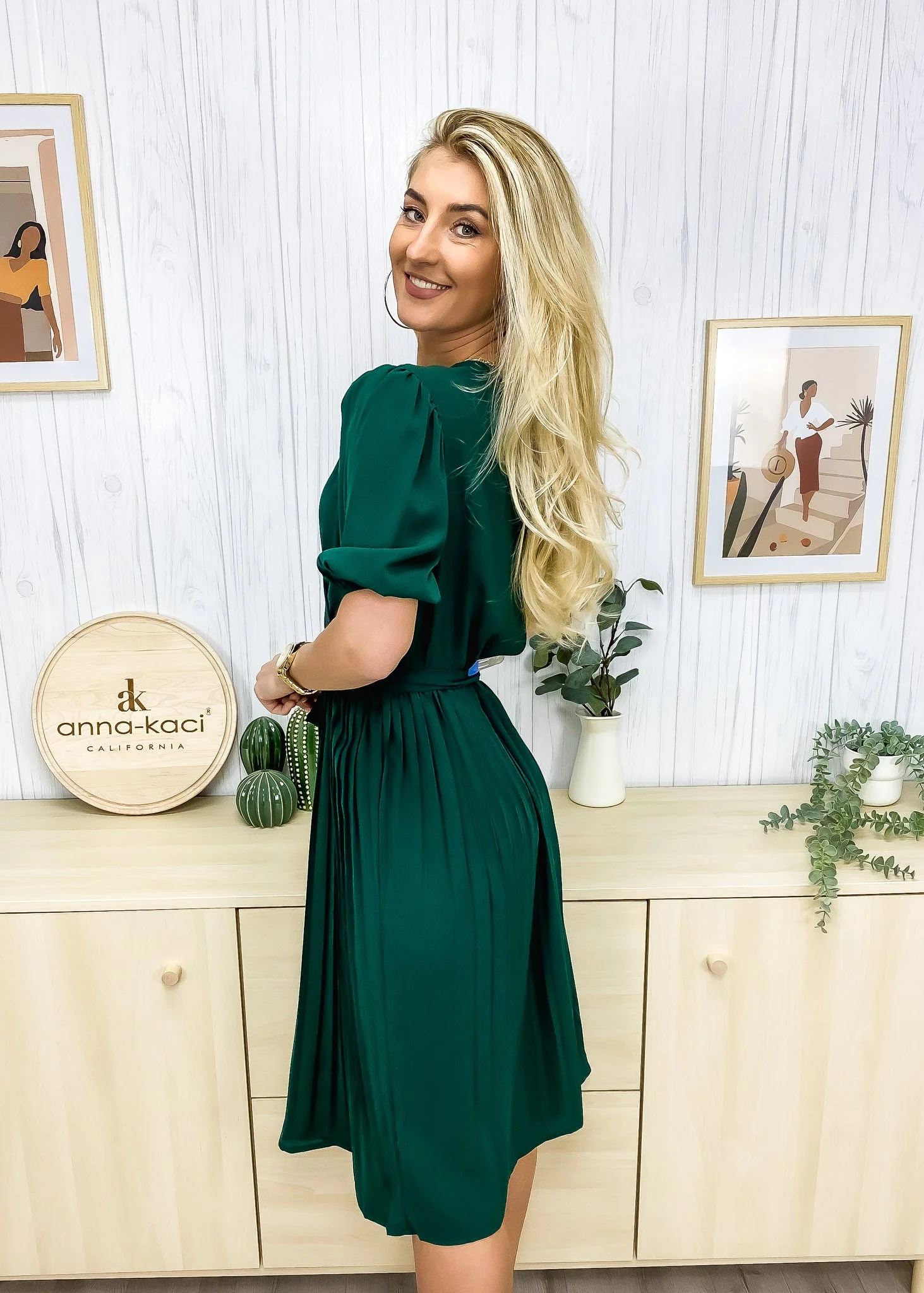 Puff Sleeve Pleated Dress - Image 2