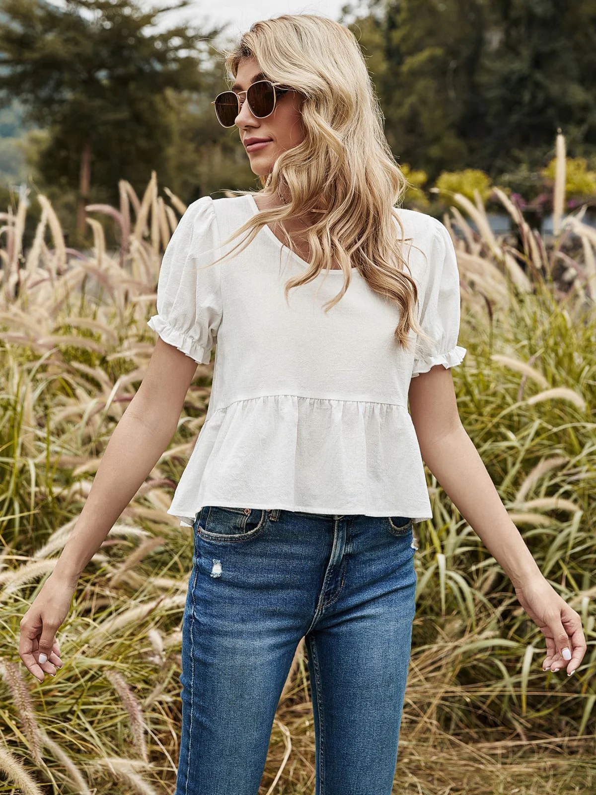Puff Sleeve Ribbon Back Blouse - Image 4