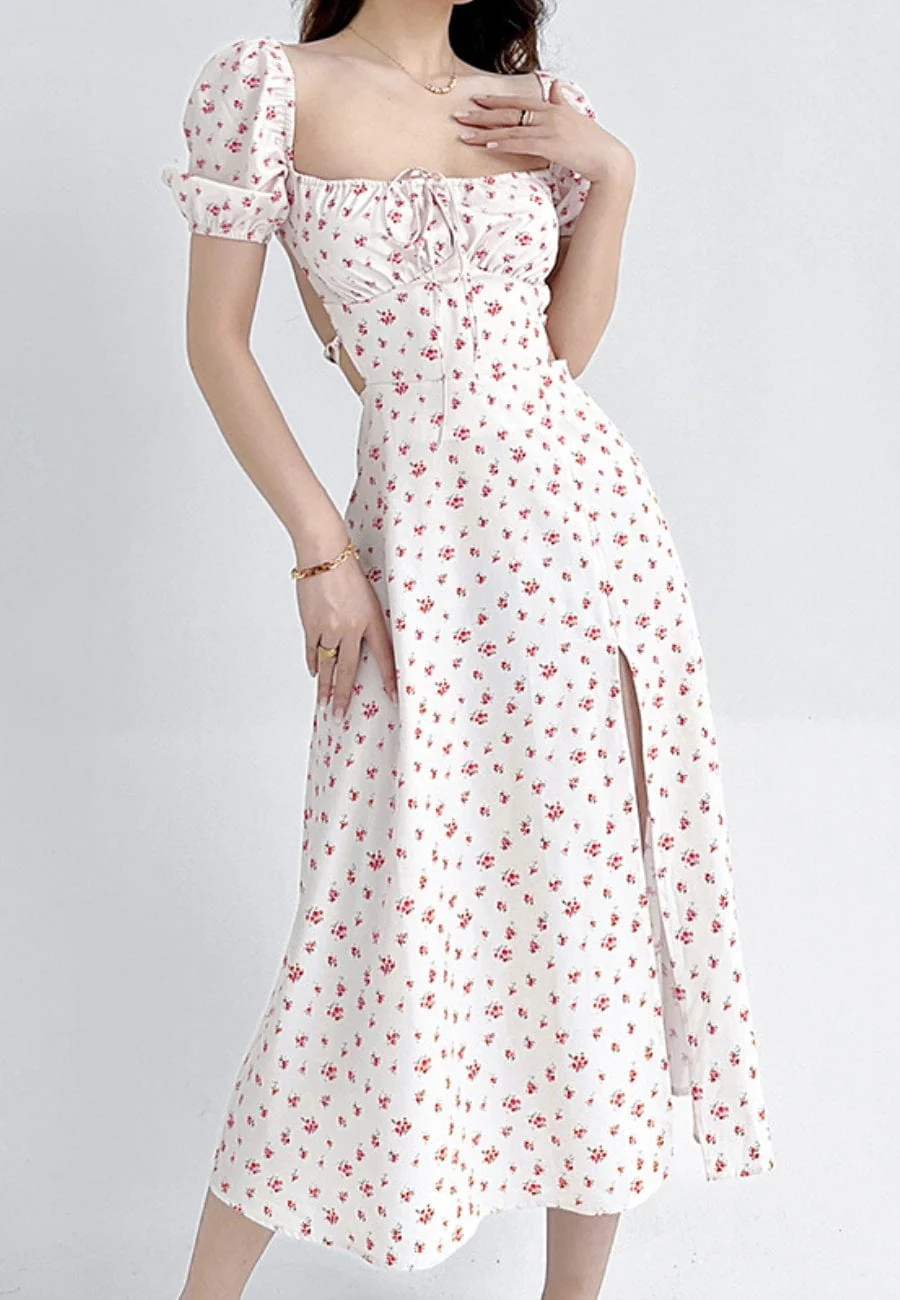 Puff Sleeve Square Neck Floral Maxi Dress