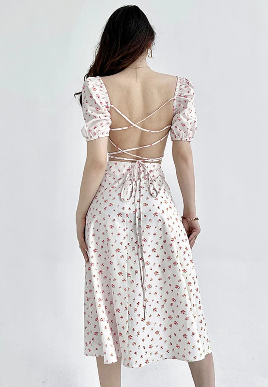 Puff Sleeve Square Neck Floral Maxi Dress - Image 5
