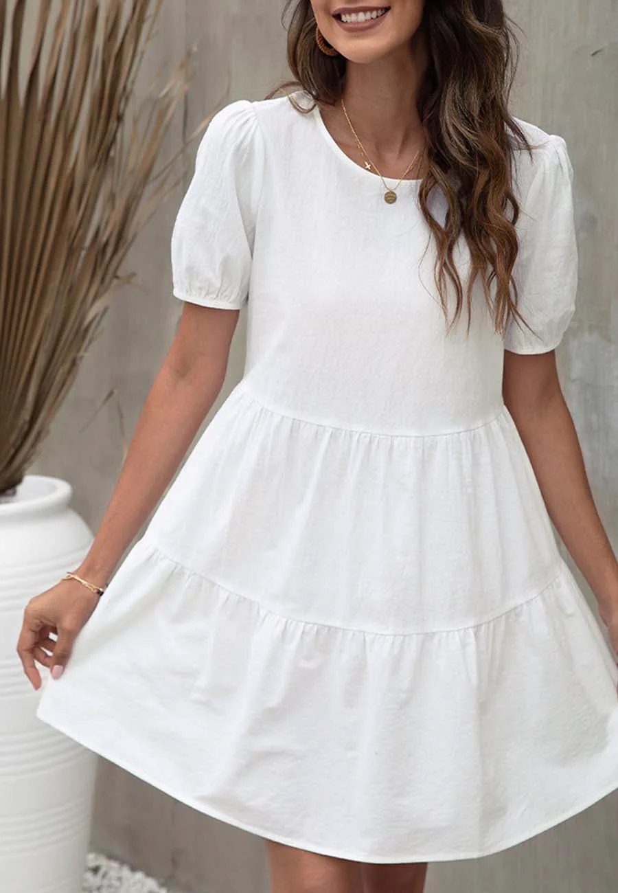 Puff Sleeve Tiered Shift Dress - Image 10