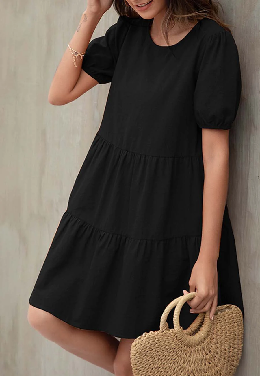 Puff Sleeve Tiered Shift Dress - Image 2
